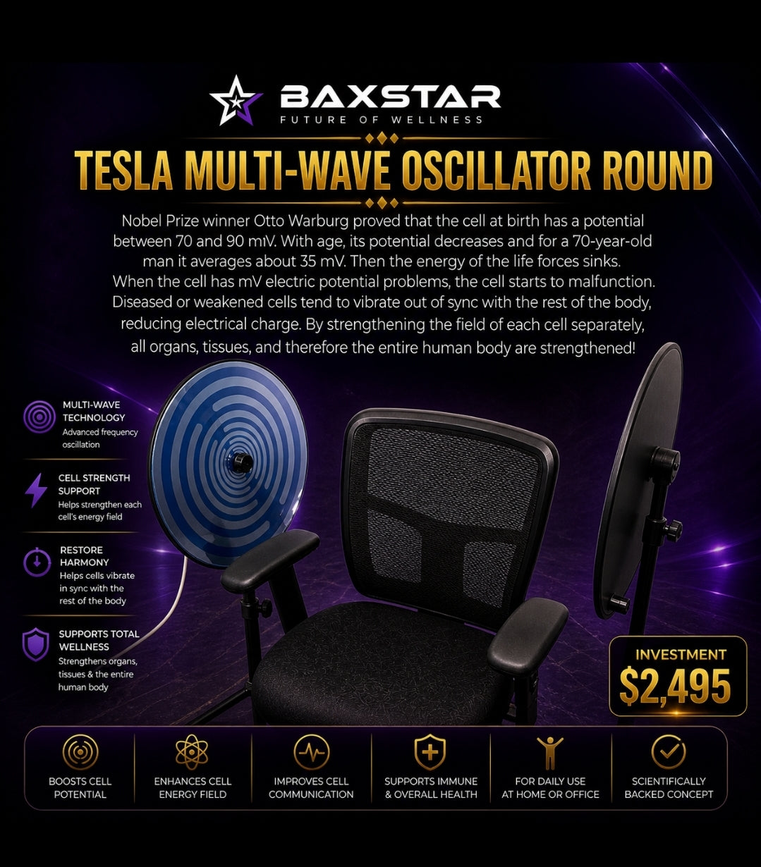 👁️⚡ BAXSTAR TESLA MULTI-WAVE OSCILLATOR ROUND™ 𓂀⚡