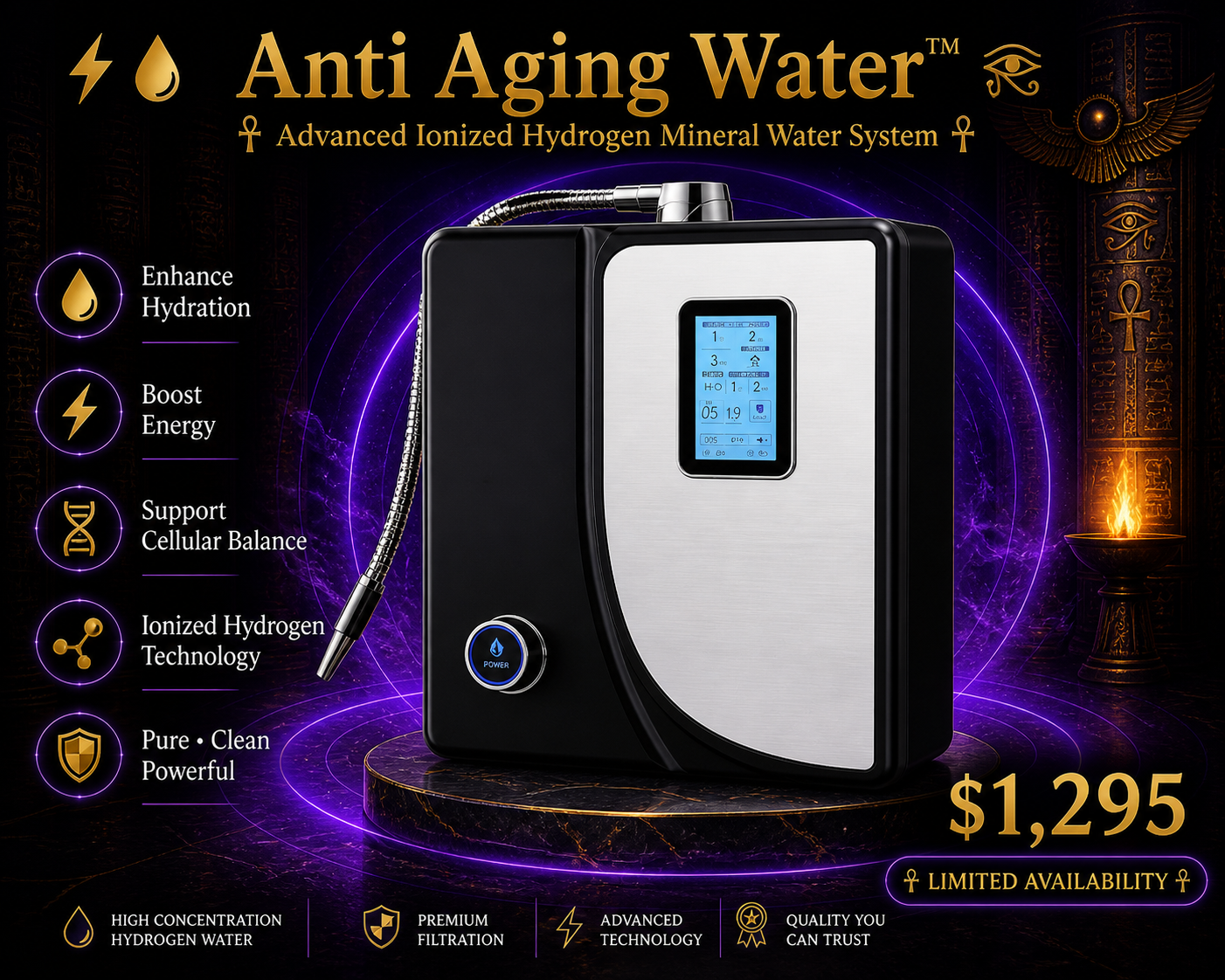 💧⚡𓂀 Anti Aging Water™ – Advanced Ionized Hydrogen Mineral Water 𓋹