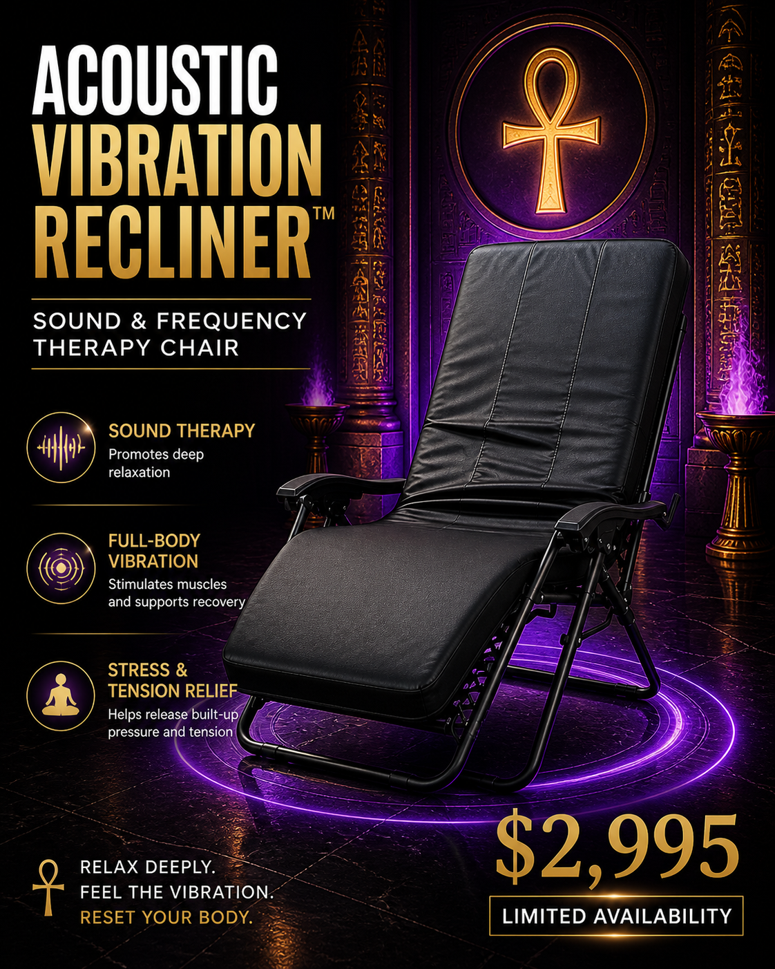🪑🎶⚡𓂀 Acoustic Vibration Recliner™ (Max)– Sound & Frequency Therapy Chair